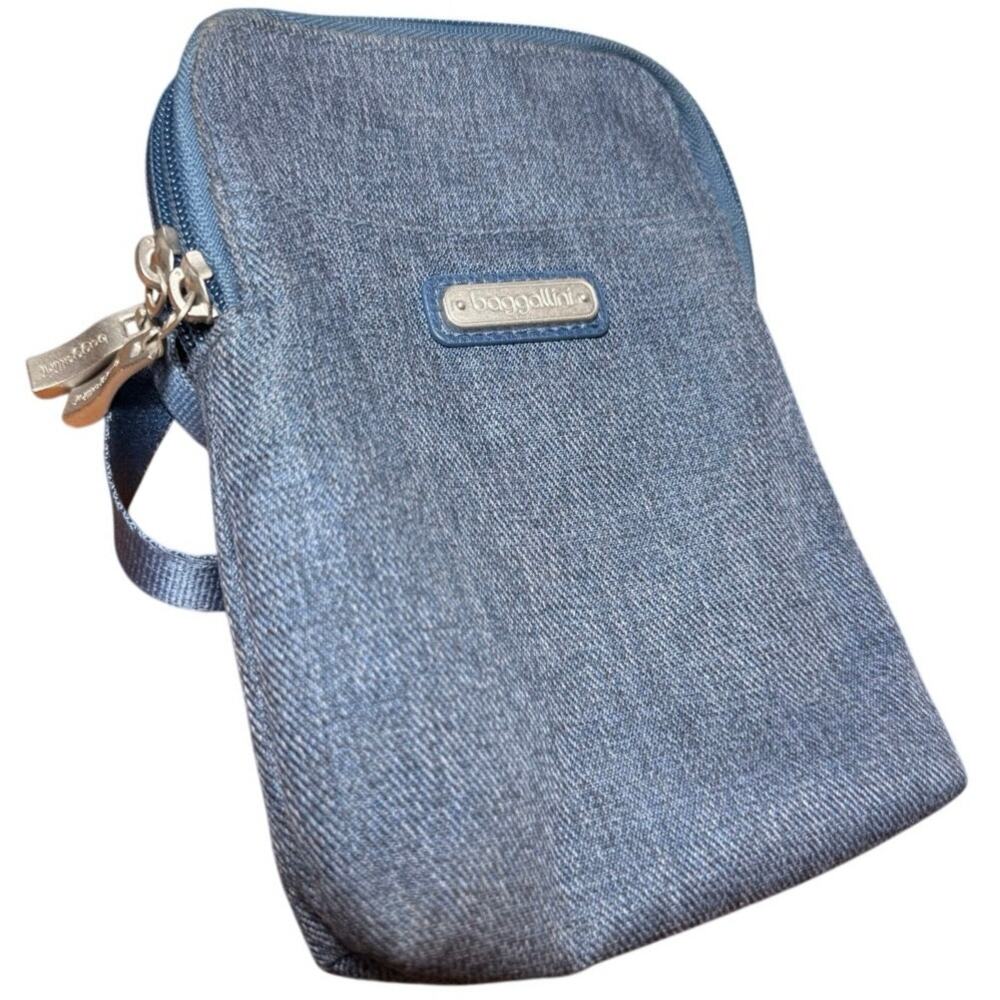 Baggallini Take Two RFID Bryant Crossbody Phone Bag Pouch Denim Steel Blue